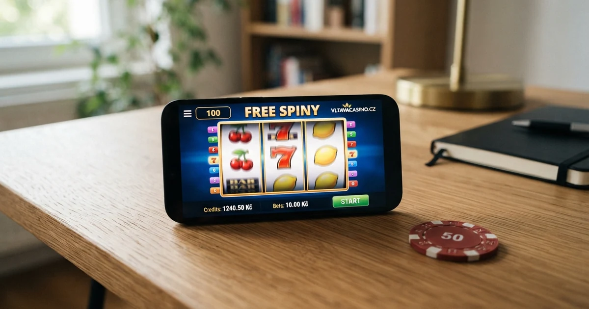 Roztočené válce online automatu s nápisem free spiny na displeji