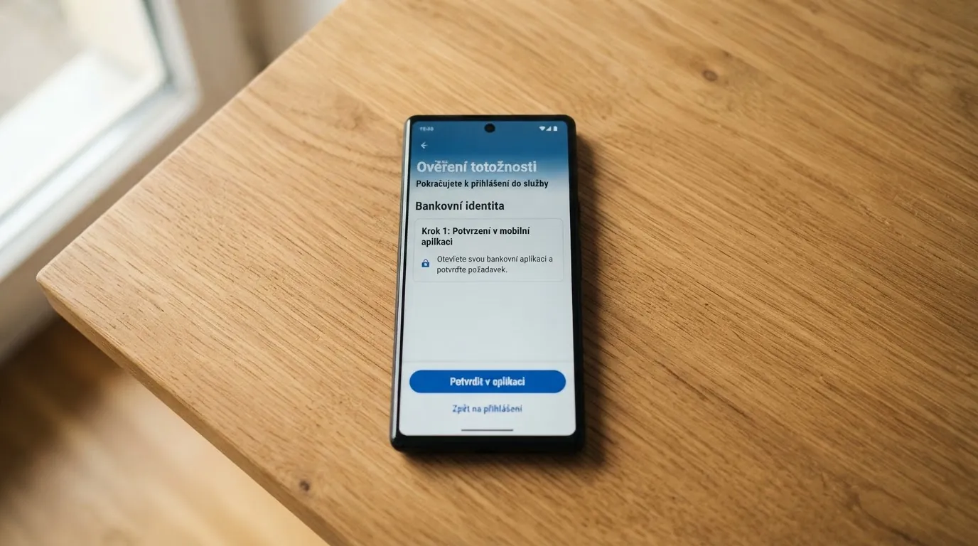 Obrazovka s rozhraním Bank ID — digitální ověření totožnosti, které podporuje jedenáct českých bank
