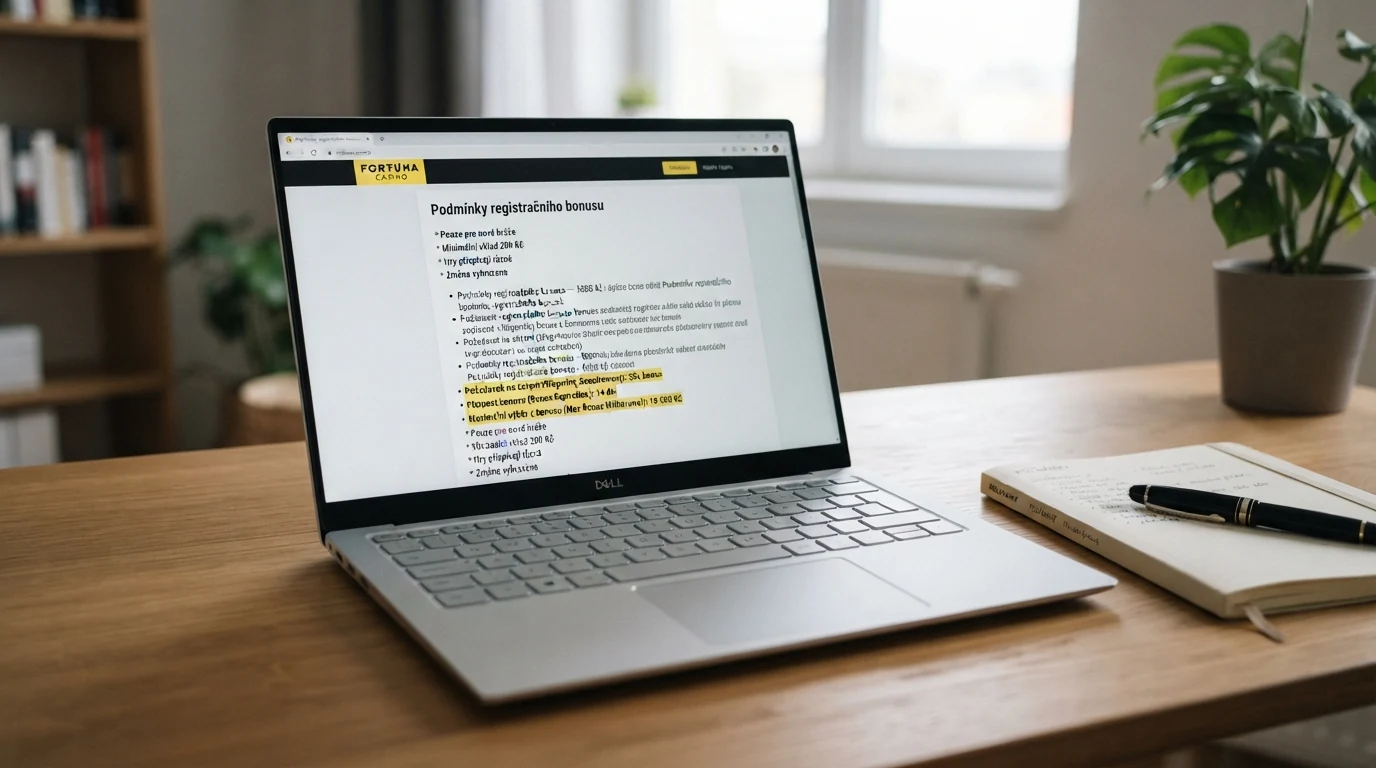 Detail podmínek registračního bonusu — výše wageringu, doba platnosti a limit na výběr zvýrazněné na obrazovce