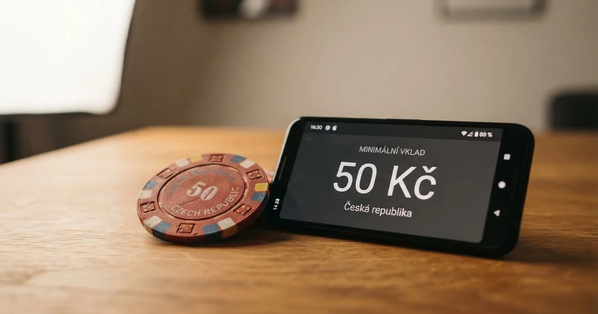 Rozložené české mince a bankovka 50 Kč vedle tlačítek hracího automatu