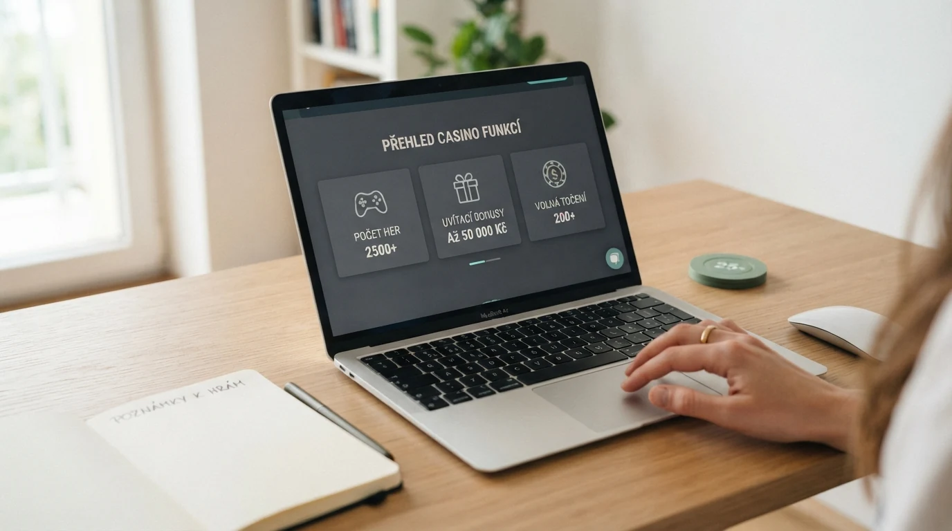 Přehled log českých licencovaných online casin — Tipsport Vegas, Fortuna, Sazka Hry, Betano, SynotTip — s ikonami označujícími počet automatů a přítomnost demo režimu