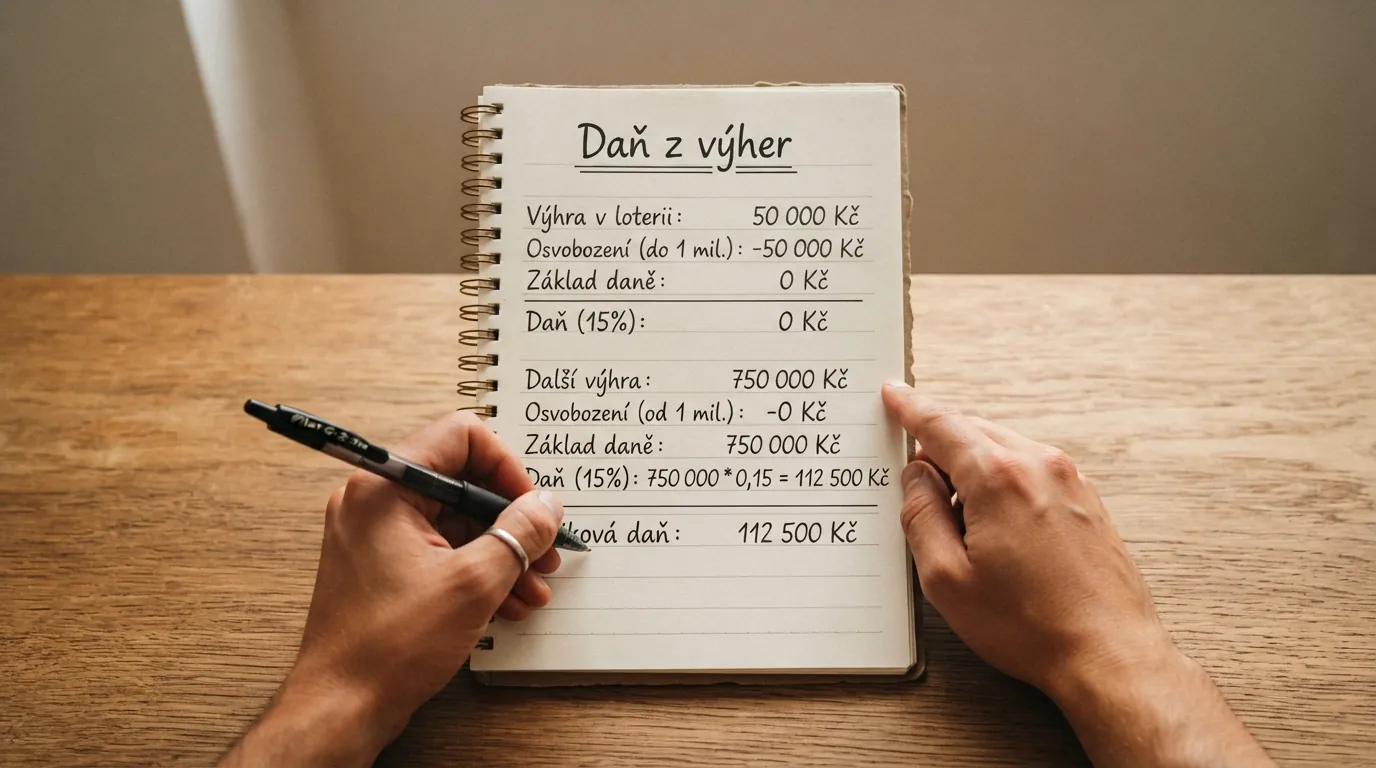 Dokument daňového přiznání s kalkulačkou, ilustrace zdanění výher z bonusu