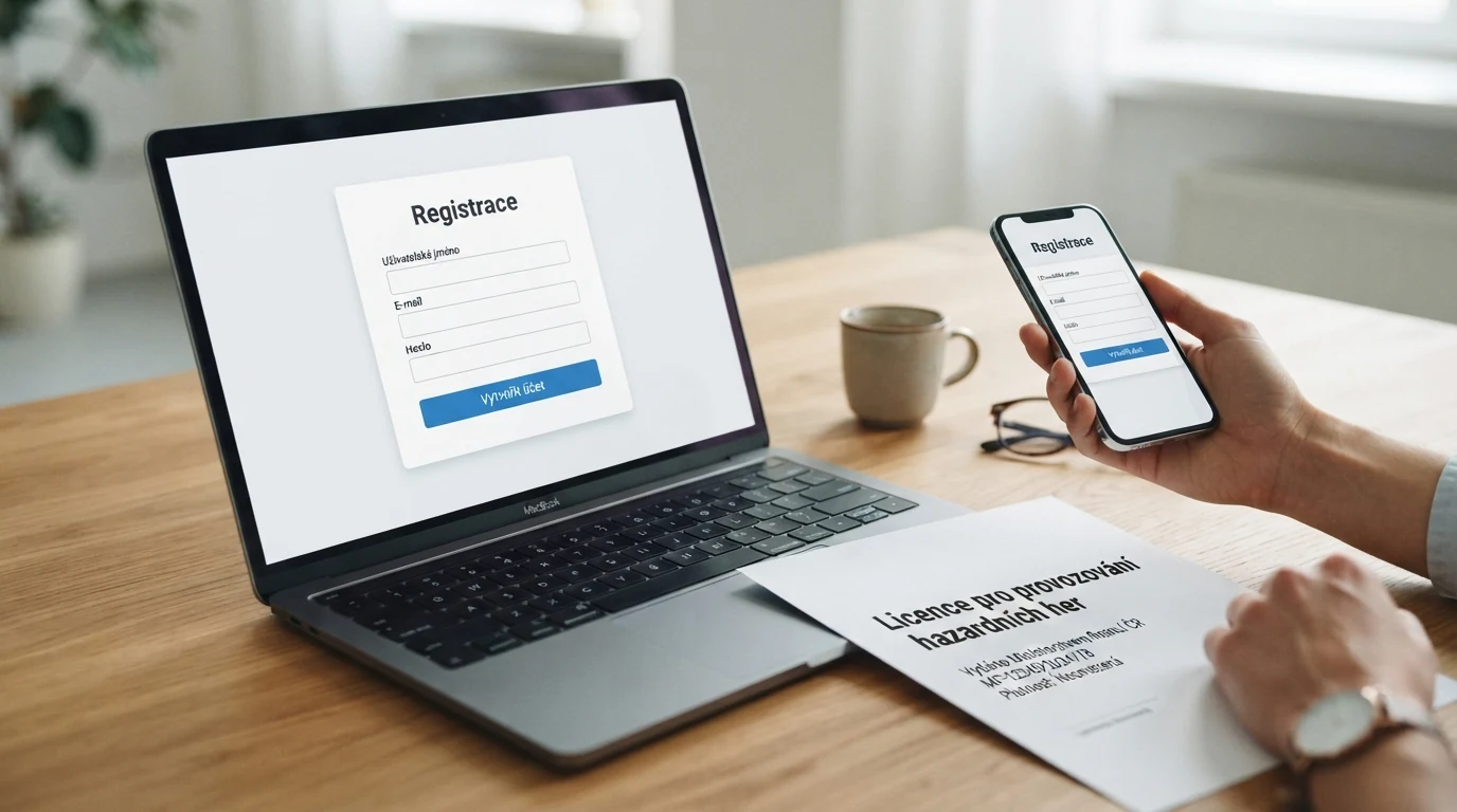 Detail registrační stránky online casina s logem MF ČR a bezpečnostními certifikáty