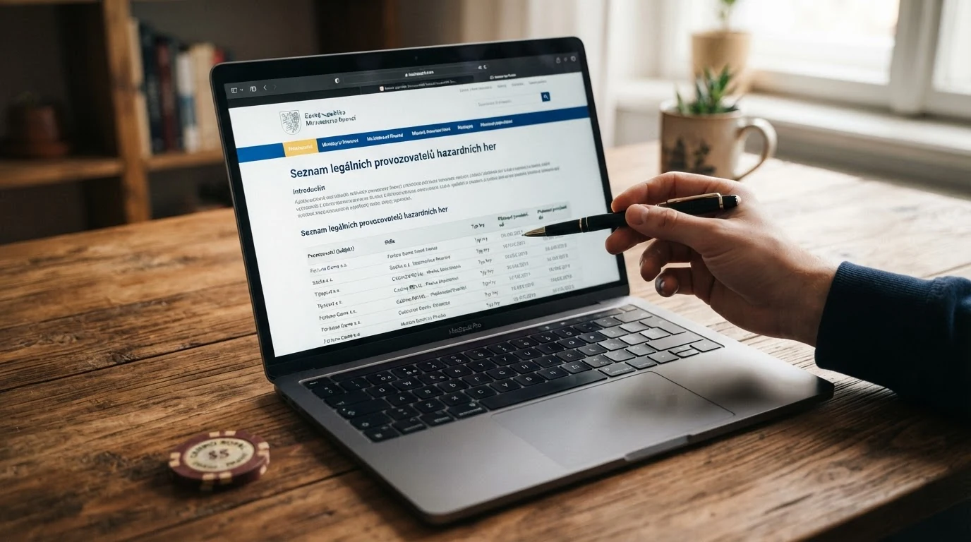 Oficiální dokument Ministerstva financí ČR — výřez ze Seznamu legálních provozovatelů hazardních her s vyznačenými držiteli licence pro online casino