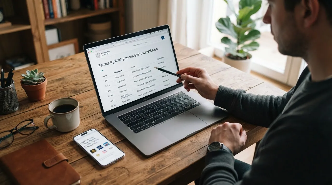 Úřední výtah z webu MF ČR — Seznam legálních provozovatelů, licenční čísla, varování Celní správy.