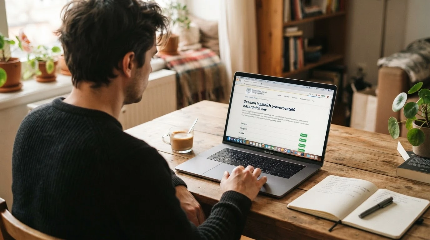 Výřez z veřejného rejstříku legálních provozovatelů hazardních her na webu Ministerstva financí ČR, zobrazující položku licencovaného online casina.