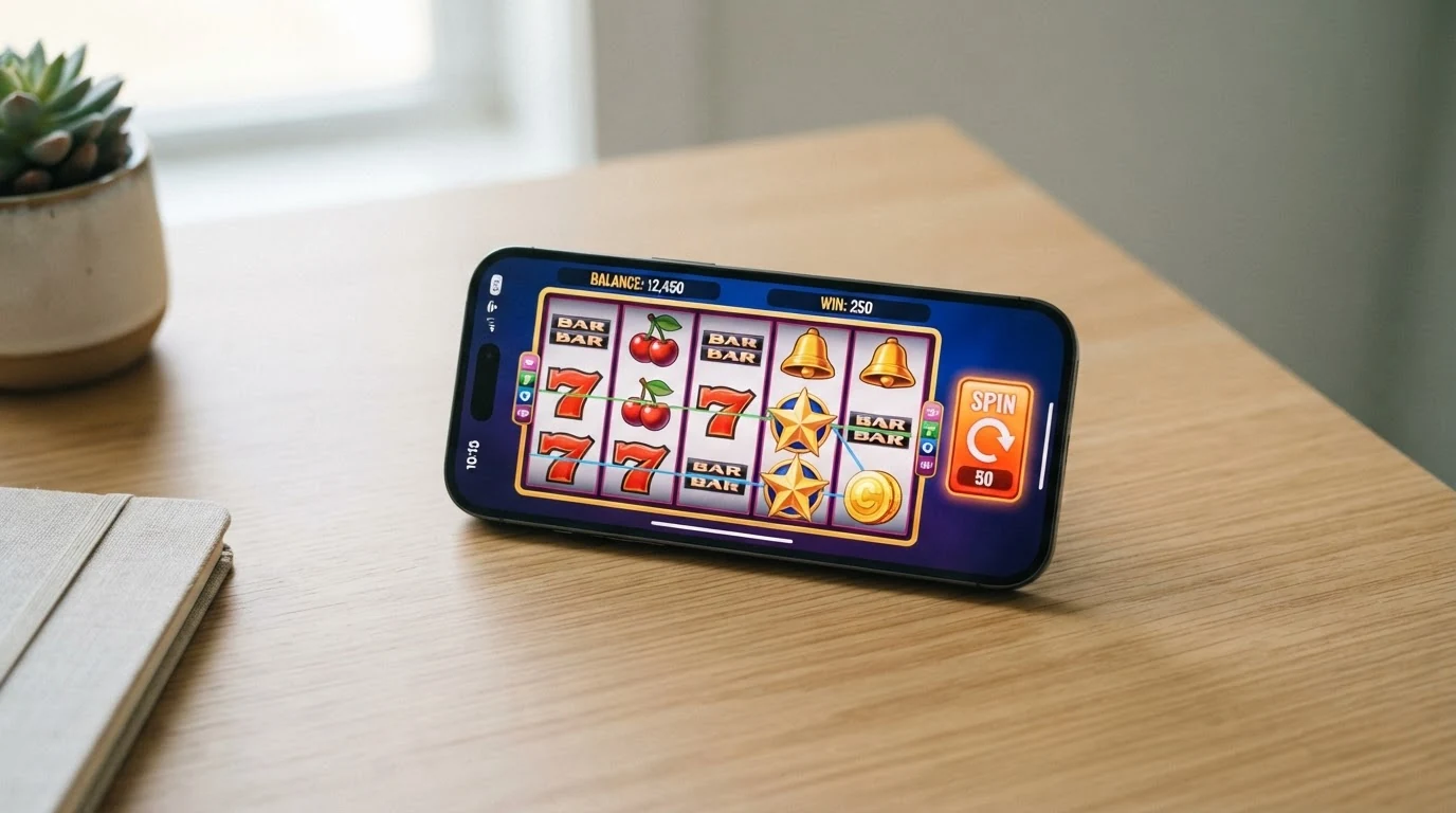 Automat s otočnými válci na displeji mobilního telefonu