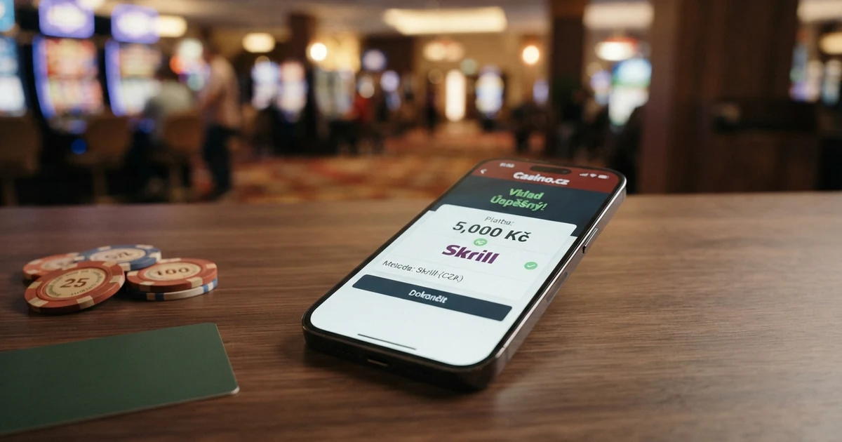 Logo Neteller na displeji mobilního telefonu vedle karetních symbolů a tlačítka Vklad