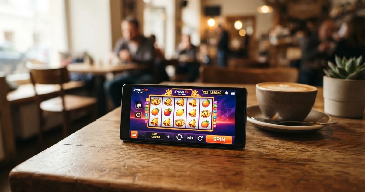 Mobilní telefon s logem O2 a otevřenou stránkou online casina