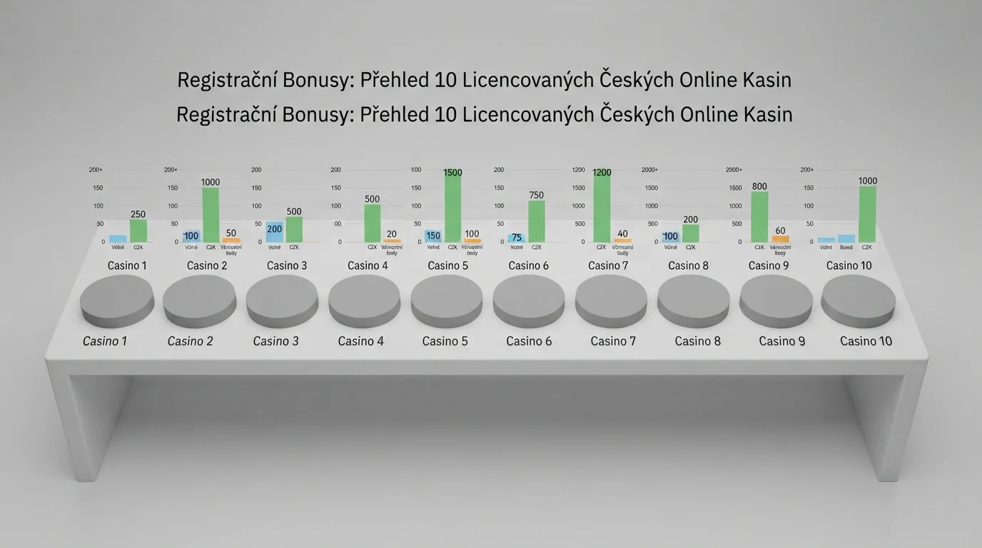 Srovnávací tabulka s logy deseti českých online casin, počty free spinů a podmínkami registračních bonusů v přehledném barevném rozlišení