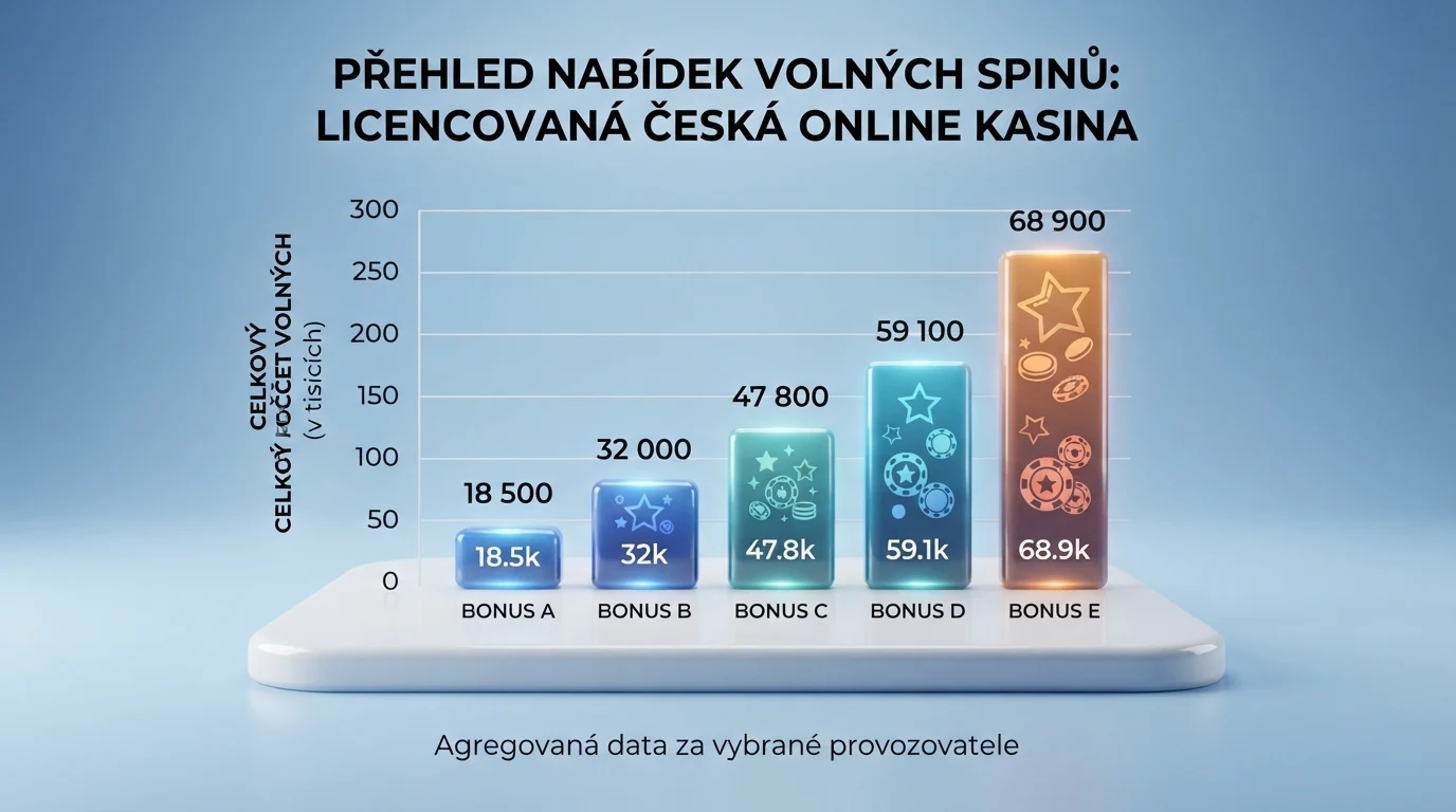 Přehledná tabulka s logy deseti českých online casin a počty jejich volných otoček