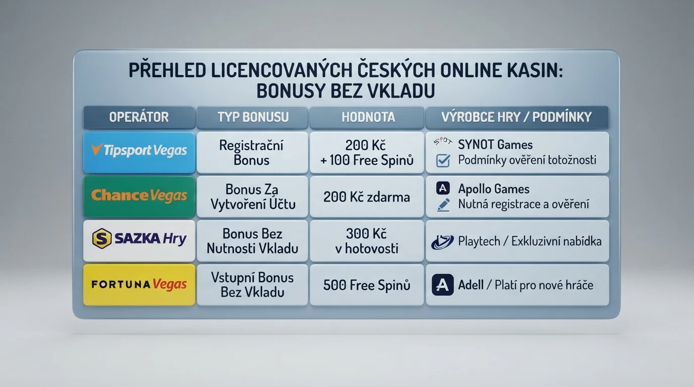 Srovnávací tabulka deseti online casin s licencí MF ČR podle výše bonusu a podmínek