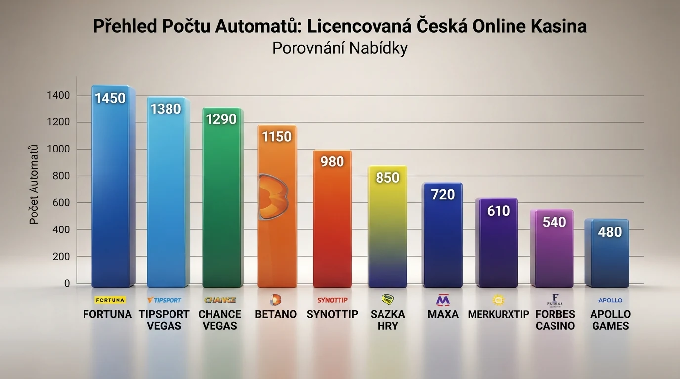 Srovnávací přehled deseti legálních českých online kasin podle počtu automatů, dostupnosti demo režimu, bonusů a mobilních aplikací