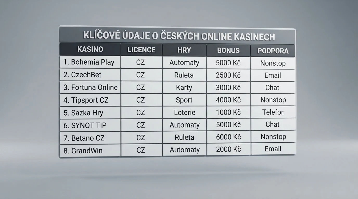 Tabulka s deseti řádky operátorů a sloupci pro vklad, bonus a platební metody