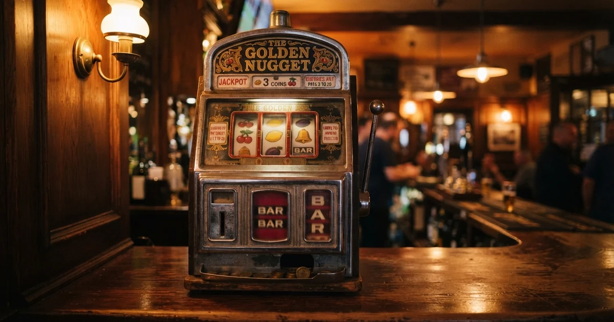 Klasický tříválcový ovocný automat s pákou a svítícími symboly ovoce