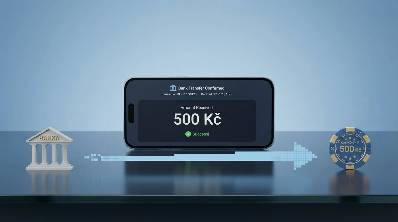 Schéma průběhu vkladu bankovním převodem přes TrustPay – od internetového bankovnictví po připsání na herní účet