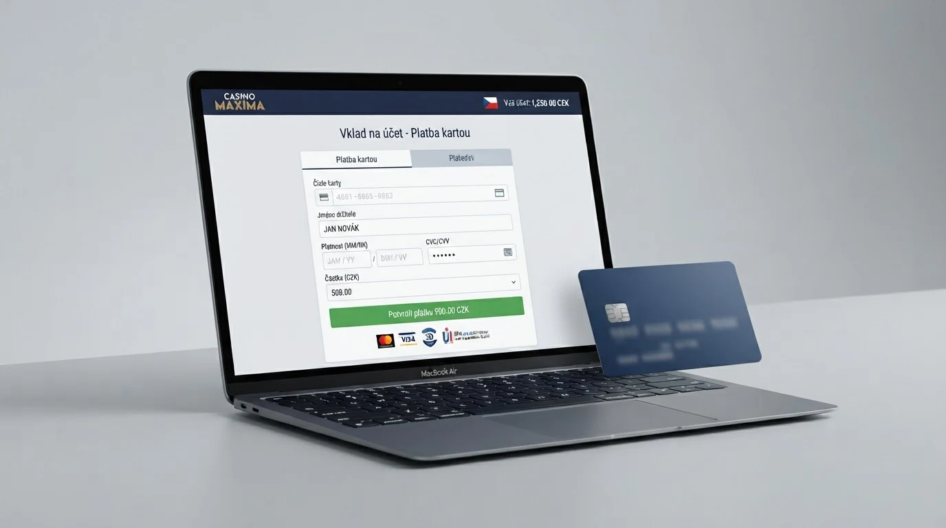 Rozhraní pokladny online casina s vybranou možností platby platební kartou
